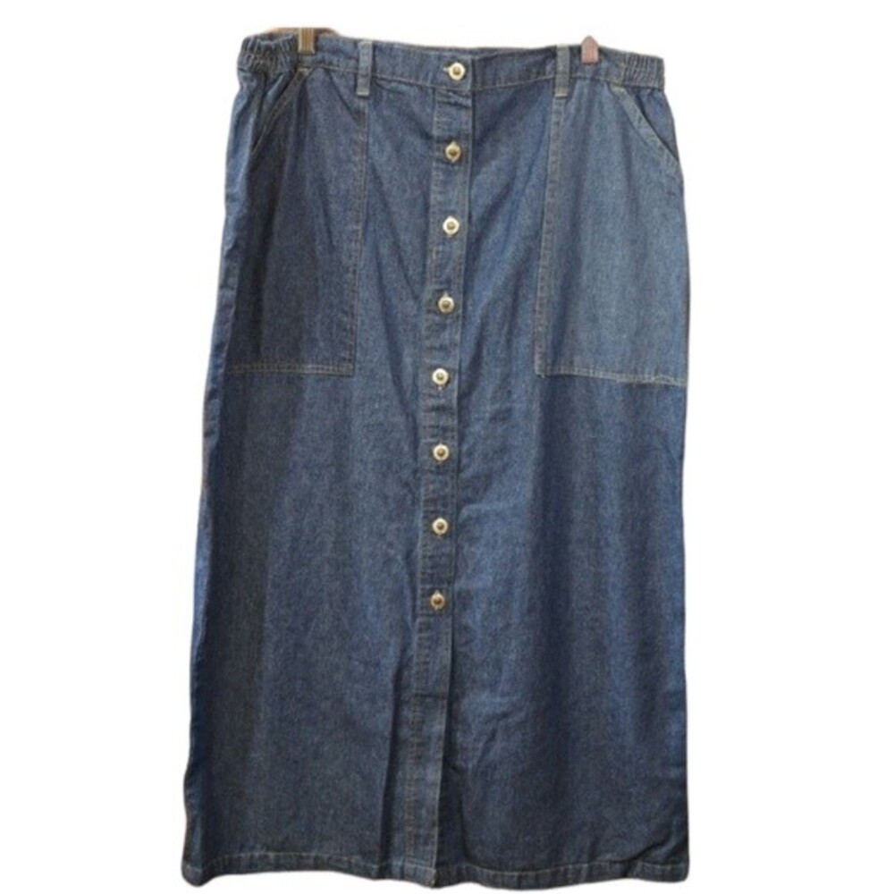 Premier Denim Button Front Midi Skirt 20W Farmhouse Cottagecore Modest 100% Cott